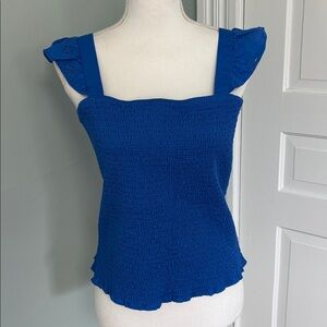 Old Navy royal blue smocked sleeveless eyelet lace crop top shirt size larg